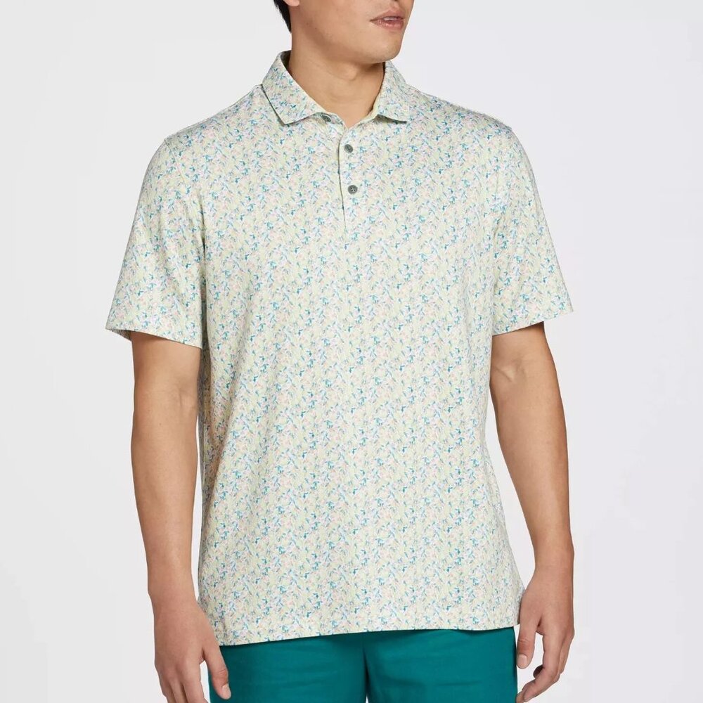 Walter Hagen Men's Clubhouse Fresco Lemon Ditsy Print Short Sleeve Golf Polo 2XL